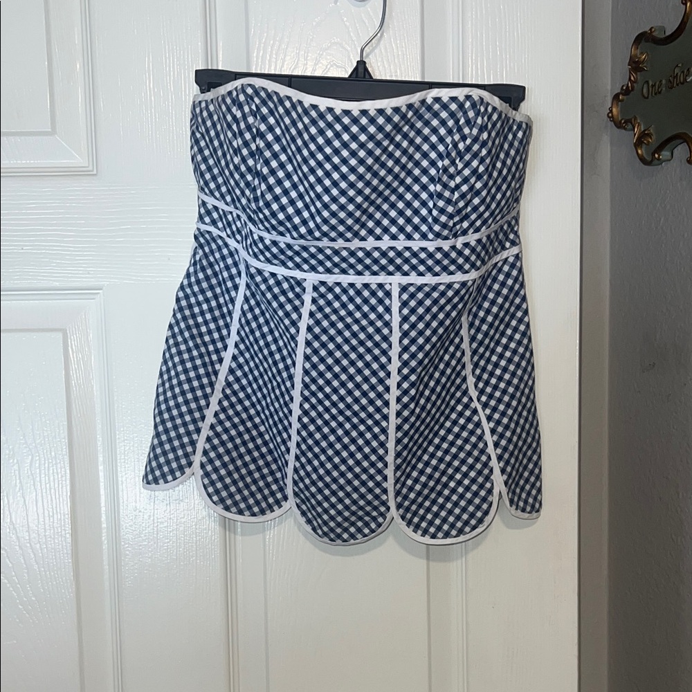 Vintage Lilly Pulitzer Navy Gingham Strapless Blouse